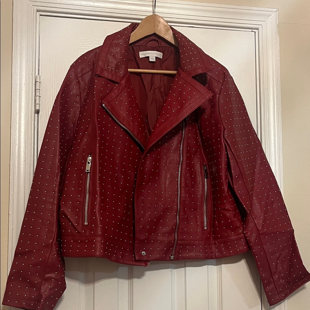 New York & Company Red Studded Leather Jacket